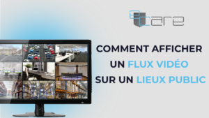 Écran de surveillance affichant divers flux vidéo dans un centre commercial