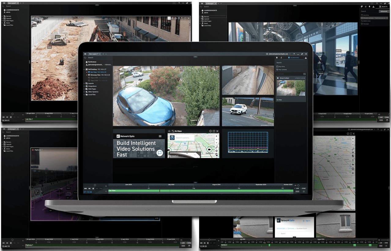 Interface du VMS Nx Witness Gen 6 affichant une mosaïque de caméras sur un poste d'exploitation