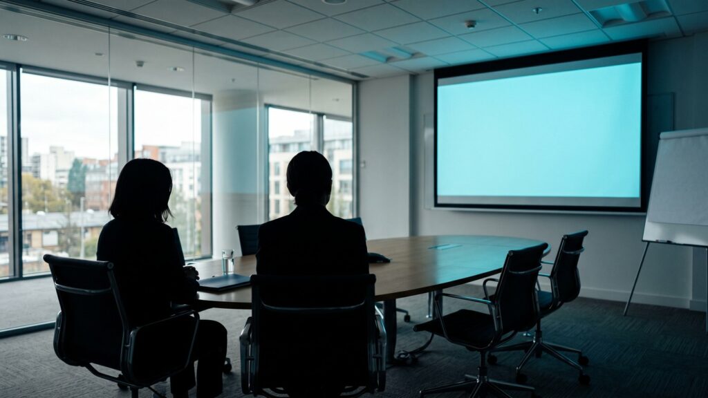 Salle de réunion lors d'une soutenance de mémoire technique.
